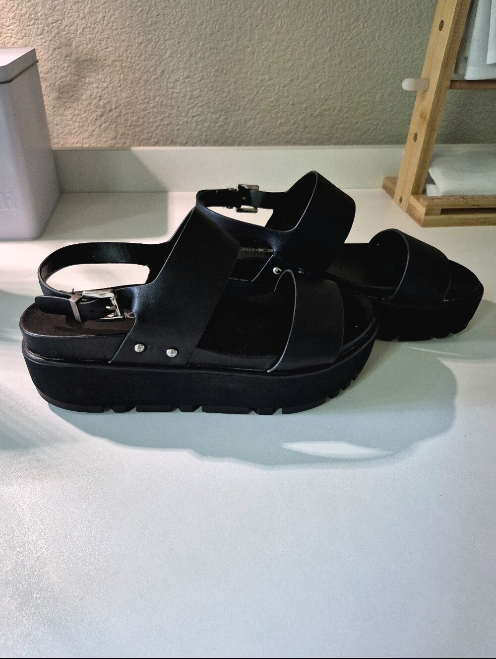 Derimod Genuine Turkish Leather Chunky Platform Strappy Sandals Black Trendy 7.5 - Picture 6 of 7